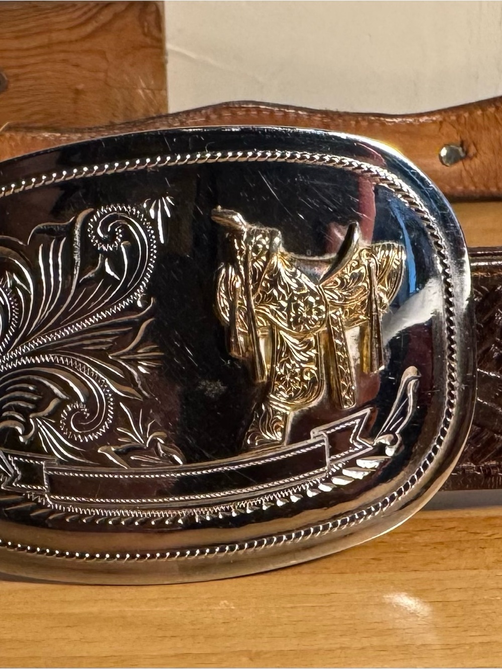 Western Silver and Gold Saddle Belt Buckle - Men Accessories